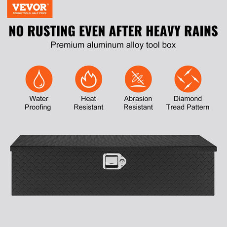 Heavy Duty Aluminum Truck Bed Tool Box, Diamond Plate Tool Box with Side Handle and Lock Keys, Storage Tool Box Chest Box Organizer for Pickup, Truck Bed, RV, Trailer, 990 x 330 x 254 mm, Black