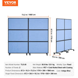 Acoustic Room Divider Partition Panel Privacy Screen 2 Pack Indigo Blue