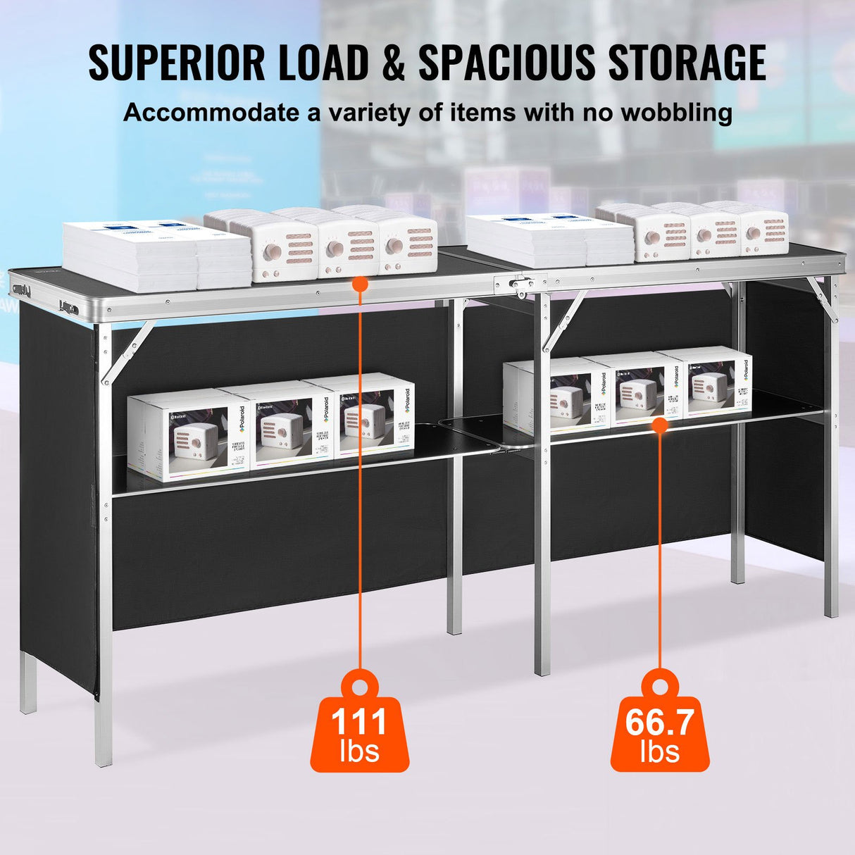 VEVOR Extra Long Folding Portable Bar Table - Tradeshow Podium Table for Indoor