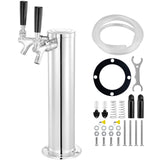 Dual Taps Draft Beer Tower Dispenser, Stainless Steel Keg Beer Tower, Kegerator Tower Kit with Pre-Assembled Tubing and Self-Closing Faucet Shanks for Party, Bar, Pub, Restaurant