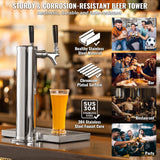 Dual Taps Draft Beer Tower Dispenser, Stainless Steel Keg Beer Tower, Kegerator Tower Kit with Pre-Assembled Tubing and Self-Closing Faucet Shanks for Party, Bar, Pub, Restaurant