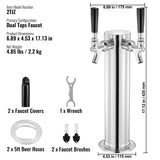 Dual Taps Draft Beer Tower Dispenser, Stainless Steel Keg Beer Tower, Kegerator Tower Kit with Pre-Assembled Tubing and Self-Closing Faucet Shanks for Party, Bar, Pub, Restaurant