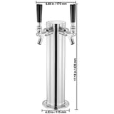 Dual Taps Draft Beer Tower Dispenser, Stainless Steel Keg Beer Tower, Kegerator Tower Kit with Pre-Assembled Tubing and Self-Closing Faucet Shanks for Party, Bar, Pub, Restaurant