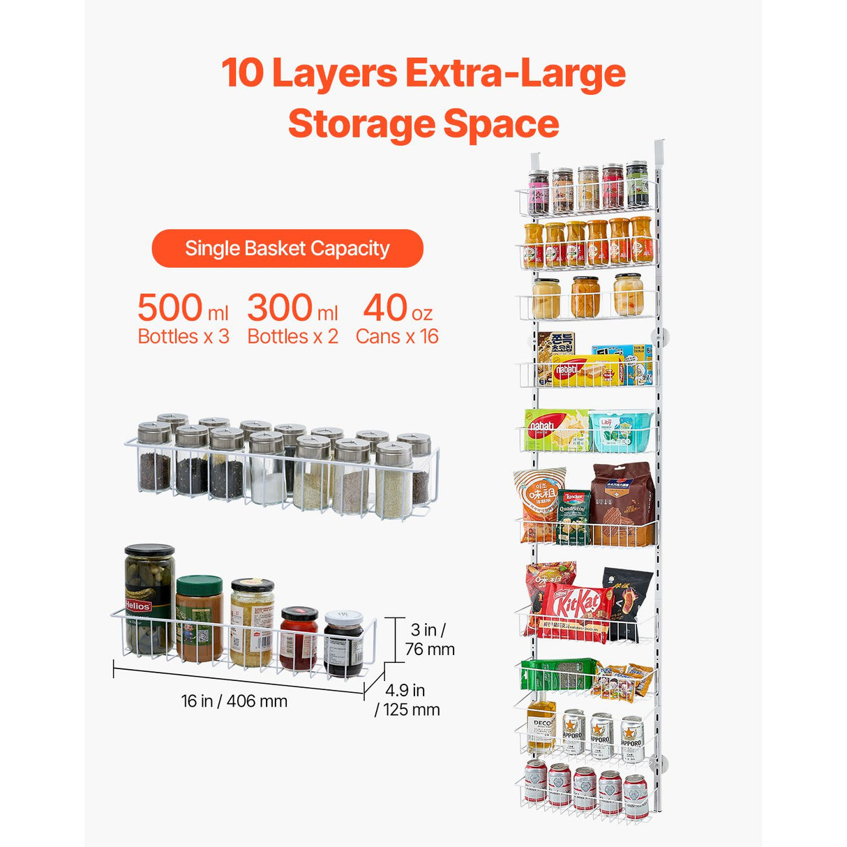 10-Tier Over the Door Pantry Organizer Hanging Storage Rack Adjustable