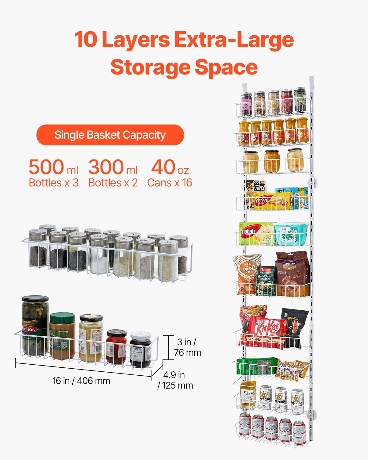 10-Tier Over the Door Pantry Organizer Hanging Storage Rack Adjustable