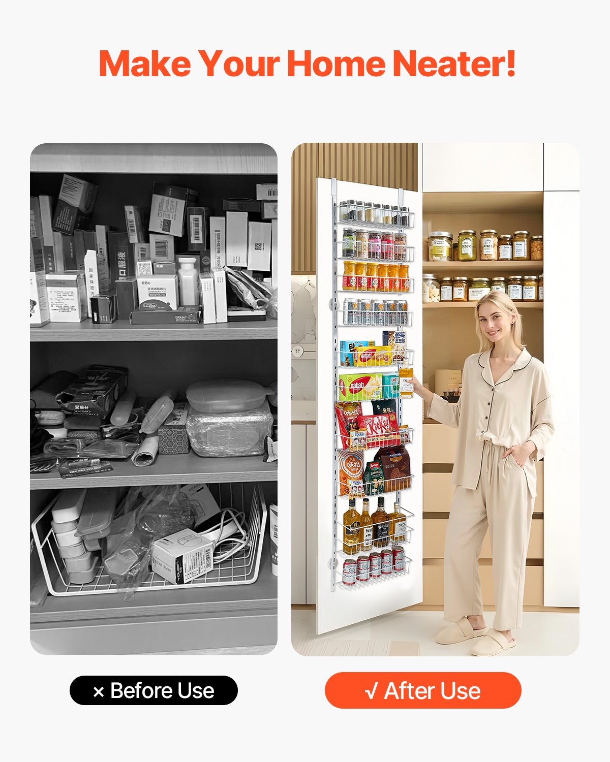 10-Tier Over the Door Pantry Organizer Hanging Storage Rack Adjustable