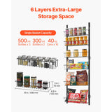 Over the Door Pantry Organizer, 6-Tier Pantry Organization and Storage, Heavy-Duty Steel Hanging Spice Rack, Adjustable Wall Seasoning Shelves, for Home Kitchen Laundry Room Bathroom, Black