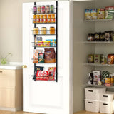 Over the Door Pantry Organizer, 6-Tier Pantry Organization and Storage, Heavy-Duty Steel Hanging Spice Rack, Adjustable Wall Seasoning Shelves, for Home Kitchen Laundry Room Bathroom, Black