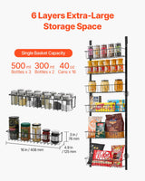 Over the Door Pantry Organizer, 6-Tier Pantry Organization and Storage, Heavy-Duty Steel Hanging Spice Rack, Adjustable Wall Seasoning Shelves, for Home Kitchen Laundry Room Bathroom, Black