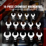 Crowfoot Wrench Set, 1/2" Drive 14-Piece SAE (1-1/16" - 2") Crows Foot Wrench Set with Storage Tray, 40CR Material with Laser Etched Sizing, for Mechanical Maintenance or Repairs