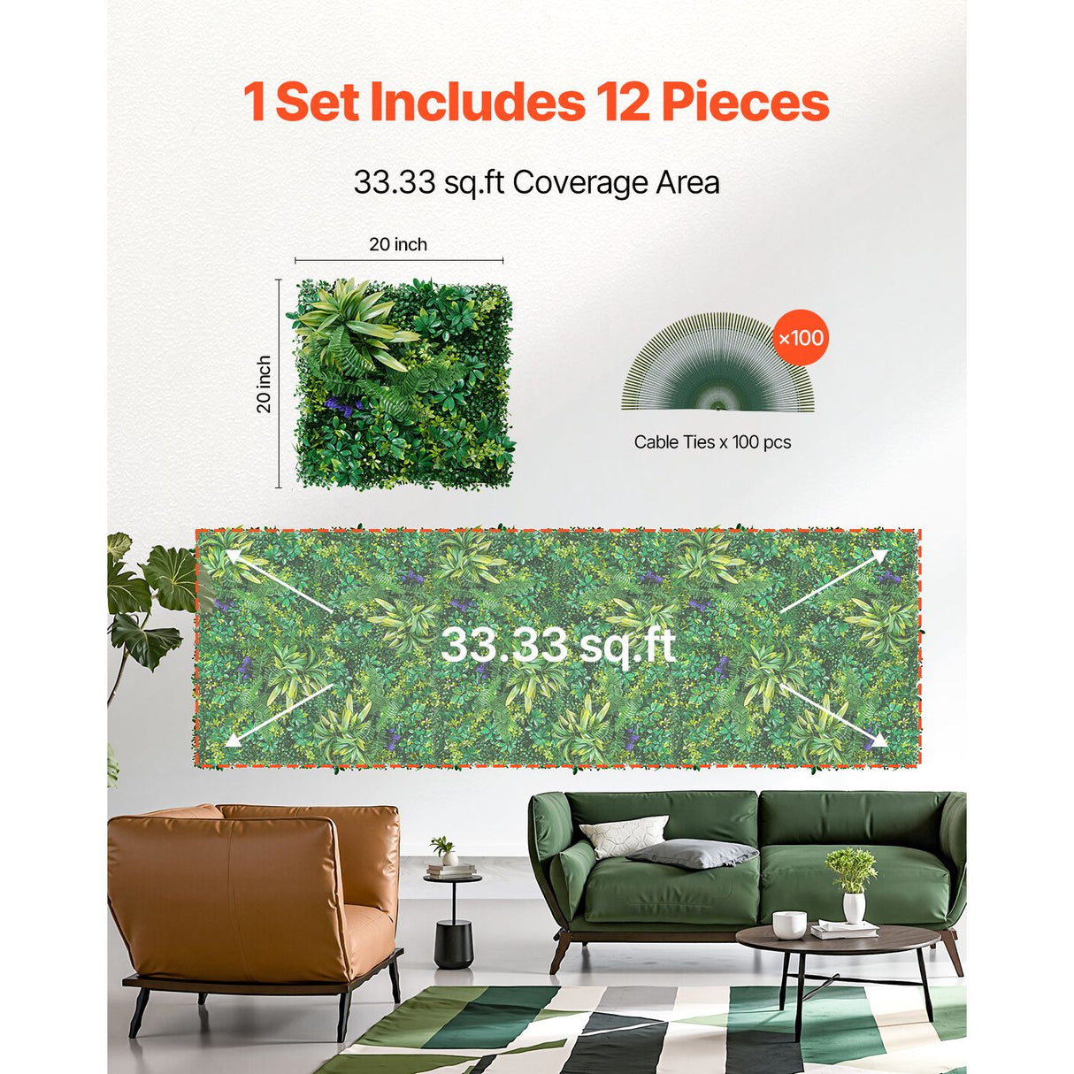Artificial Grass Wall Panels, 12 PCS 20 x 20 inch, 3D Combination Greenery Boxwood Panel for Indoor Outdoor Green Decor & Ivy Fence Covering, Privacy Backdrop Wall Hedge Screen for Garden