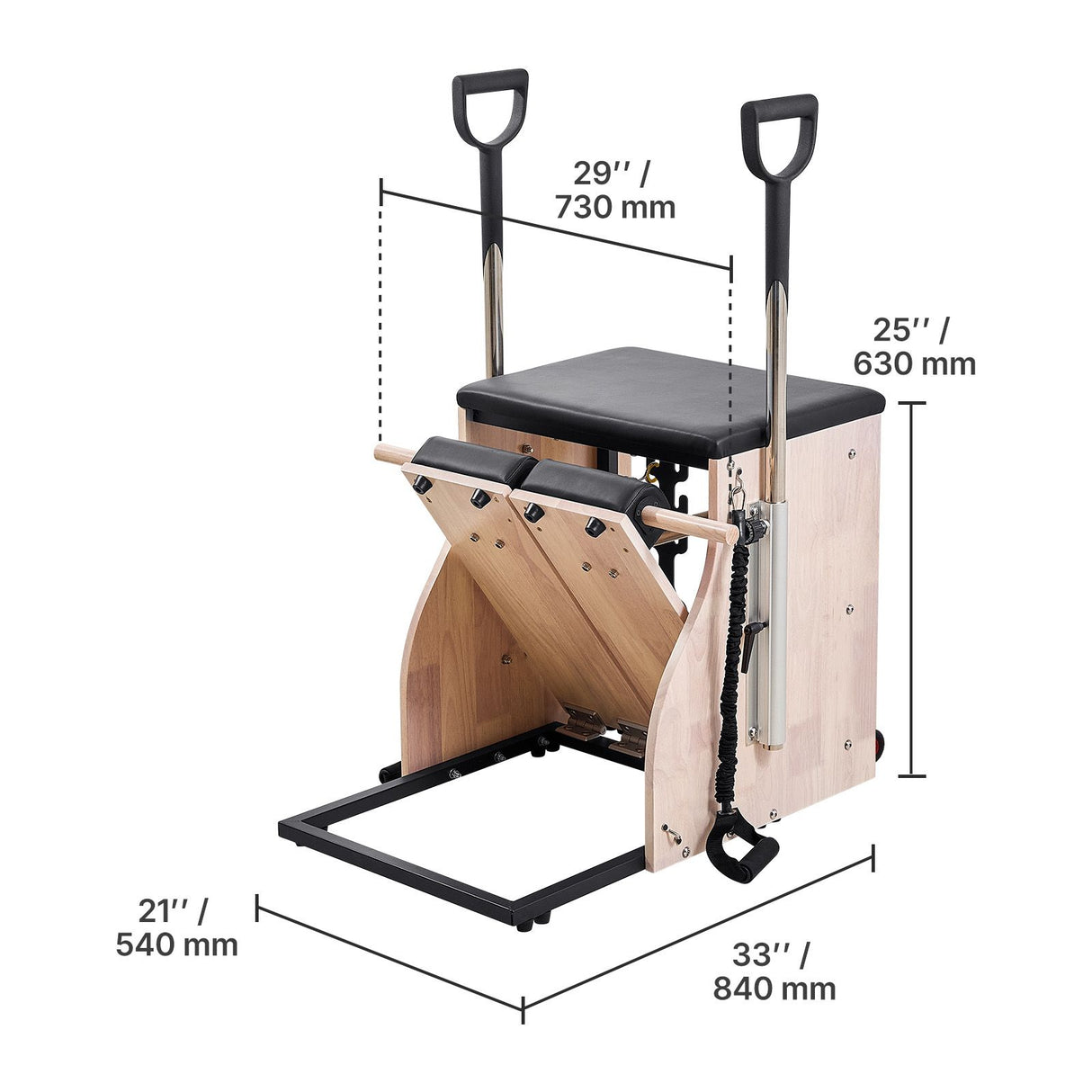 Pilates Chair, Split-Pedal Stability Combo Chairs with Handles, Rubber Wood Frame Yoga Fitness Trainer, Exercise Reformer, Pilates Resistance-Workout Equipment, for Home Gym Studio Workout