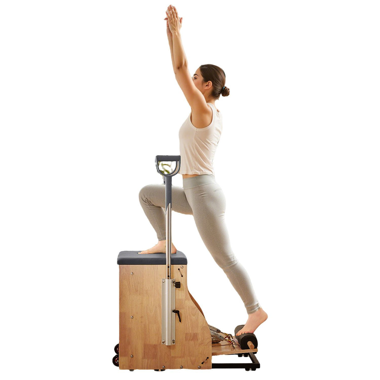Pilates Chair, Split-Pedal Stability Combo Chairs with Handles, Rubber Wood Frame Yoga Fitness Trainer, Exercise Reformer, Pilates Resistance-Workout Equipment, for Home Gym Studio Workout