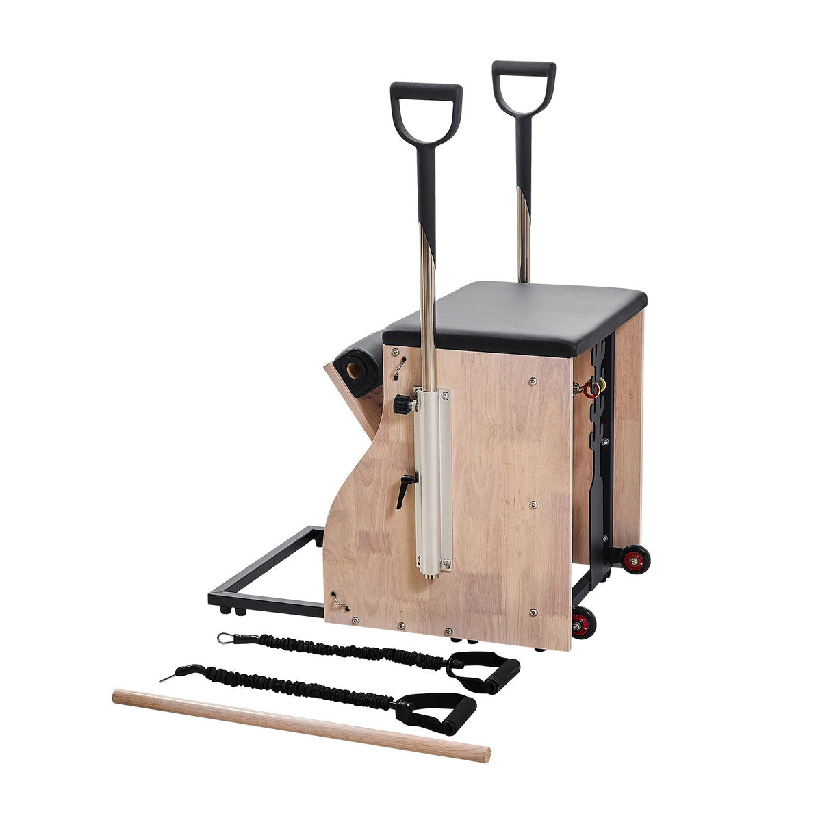 Pilates Chair, Split-Pedal Stability Combo Chairs with Handles, Rubber Wood Frame Yoga Fitness Trainer, Exercise Reformer, Pilates Resistance-Workout Equipment, for Home Gym Studio Workout
