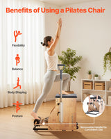Pilates Chair, Split-Pedal Stability Combo Chairs with Handles, Rubber Wood Frame Yoga Fitness Trainer, Exercise Reformer, Pilates Resistance-Workout Equipment, for Home Gym Studio Workout