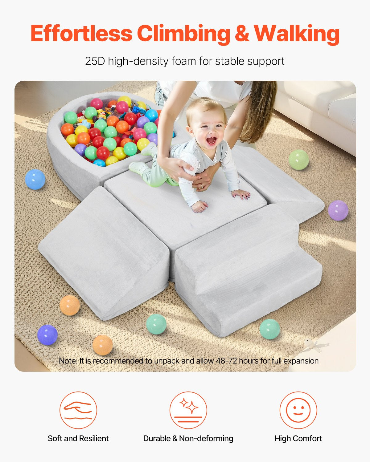 VEVOR Climbing Toys, 5-Piece Set, Foam Climbing Blocks for Toddlers 6 Months to 3 Years, Baby Climbing Blocks with Ball Pit (Balls Not Included), Indoor Climb and Crawl Activity Playset for Crawling