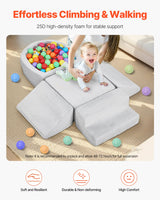 VEVOR Climbing Toys, 5-Piece Set, Foam Climbing Blocks for Toddlers 6 Months to 3 Years, Baby Climbing Blocks with Ball Pit (Balls Not Included), Indoor Climb and Crawl Activity Playset for Crawling