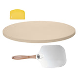 Pizza Stone, 381 mm Round Cordierite Pizza Stone, Extra Large Baking-Stone with Aluminum Peel, 17 mm Thickness Heat-Resistant Cooking Cordierite, for Kitchen Oven, Baking Pizzas, BBQ Grilling
