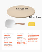 Pizza Stone, 381 mm Round Cordierite Pizza Stone, Extra Large Baking-Stone with Aluminum Peel, 17 mm Thickness Heat-Resistant Cooking Cordierite, for Kitchen Oven, Baking Pizzas, BBQ Grilling