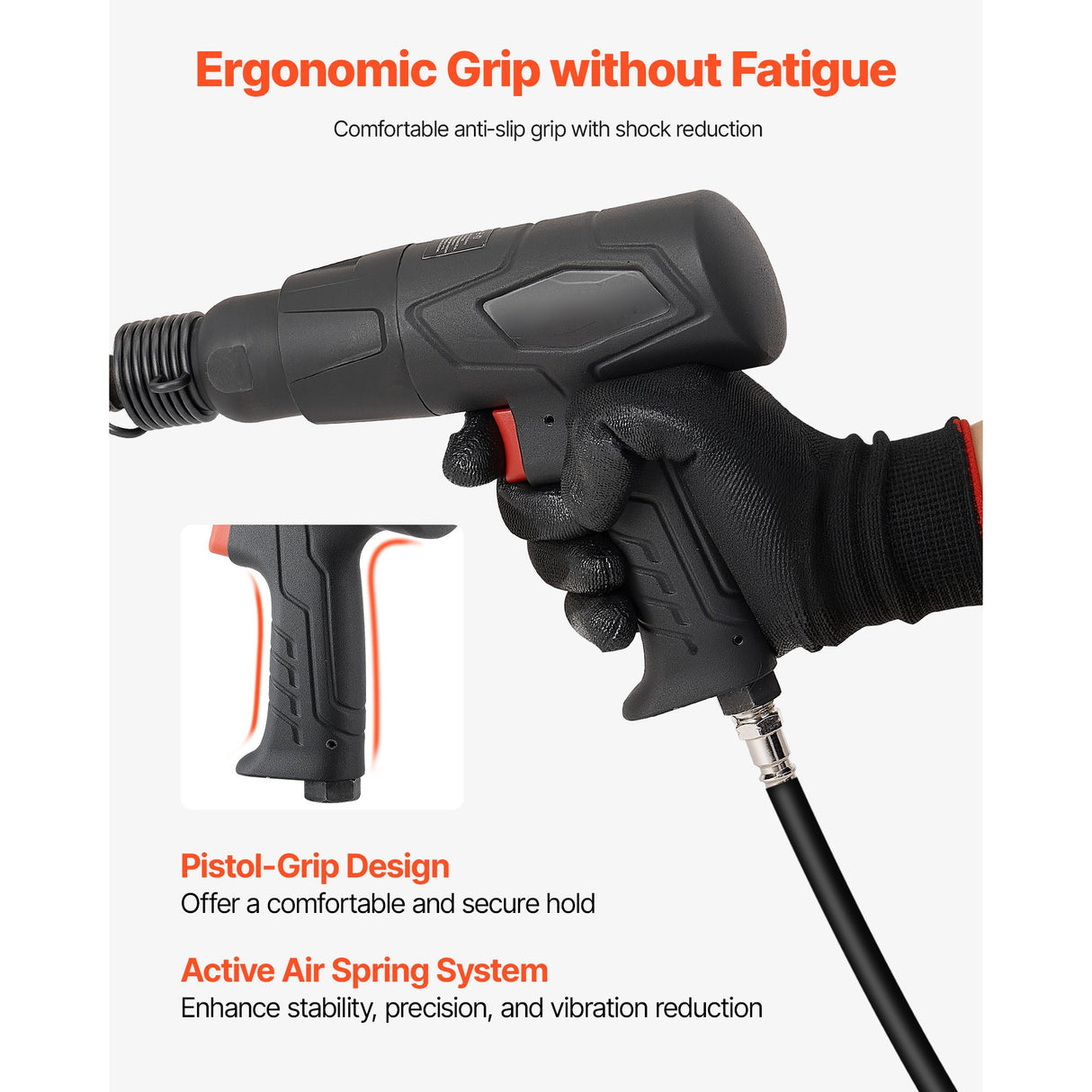 Air Hammer, 2500-2700BPM Pneumatic Hammer with 70mm Stroke & 4PCS 170mm Long Barrel Chisels, Pistol-Grip Compact Air Chisel Pneumatic Shovel Tool for Cutting Scraping Demolishing
