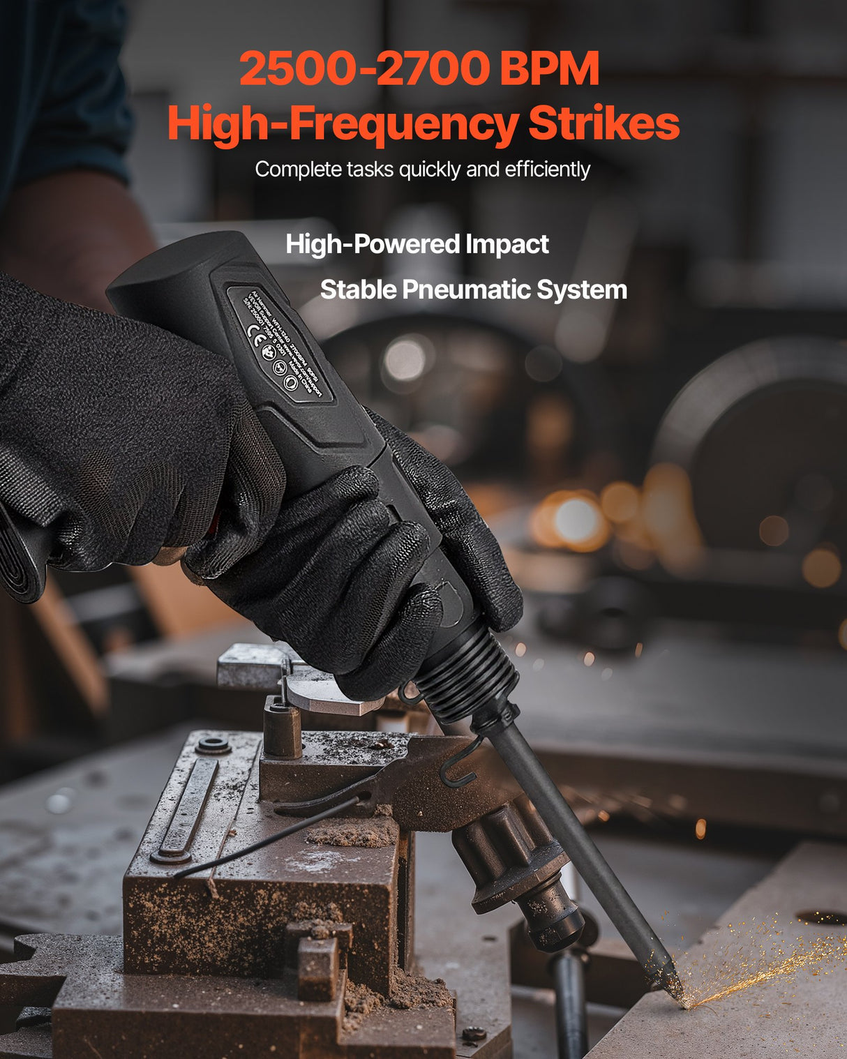 Air Hammer, 2500-2700BPM Pneumatic Hammer with 70mm Stroke & 4PCS 170mm Long Barrel Chisels, Pistol-Grip Compact Air Chisel Pneumatic Shovel Tool for Cutting Scraping Demolishing