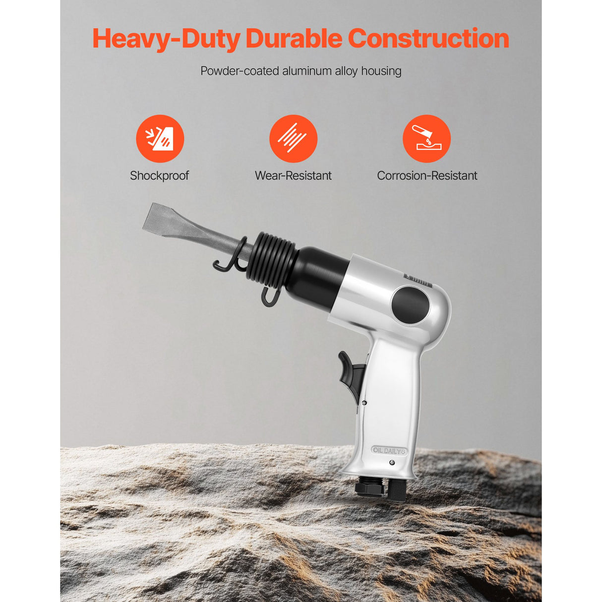 Air Hammer, 4500BPM Pneumatic Hammer with 40mm Stroke & 4PCS Chisels Round Shank, Lightweight & Compact Air Chisel Pneumatic Shovel Tool for Cutting Punching Scraping