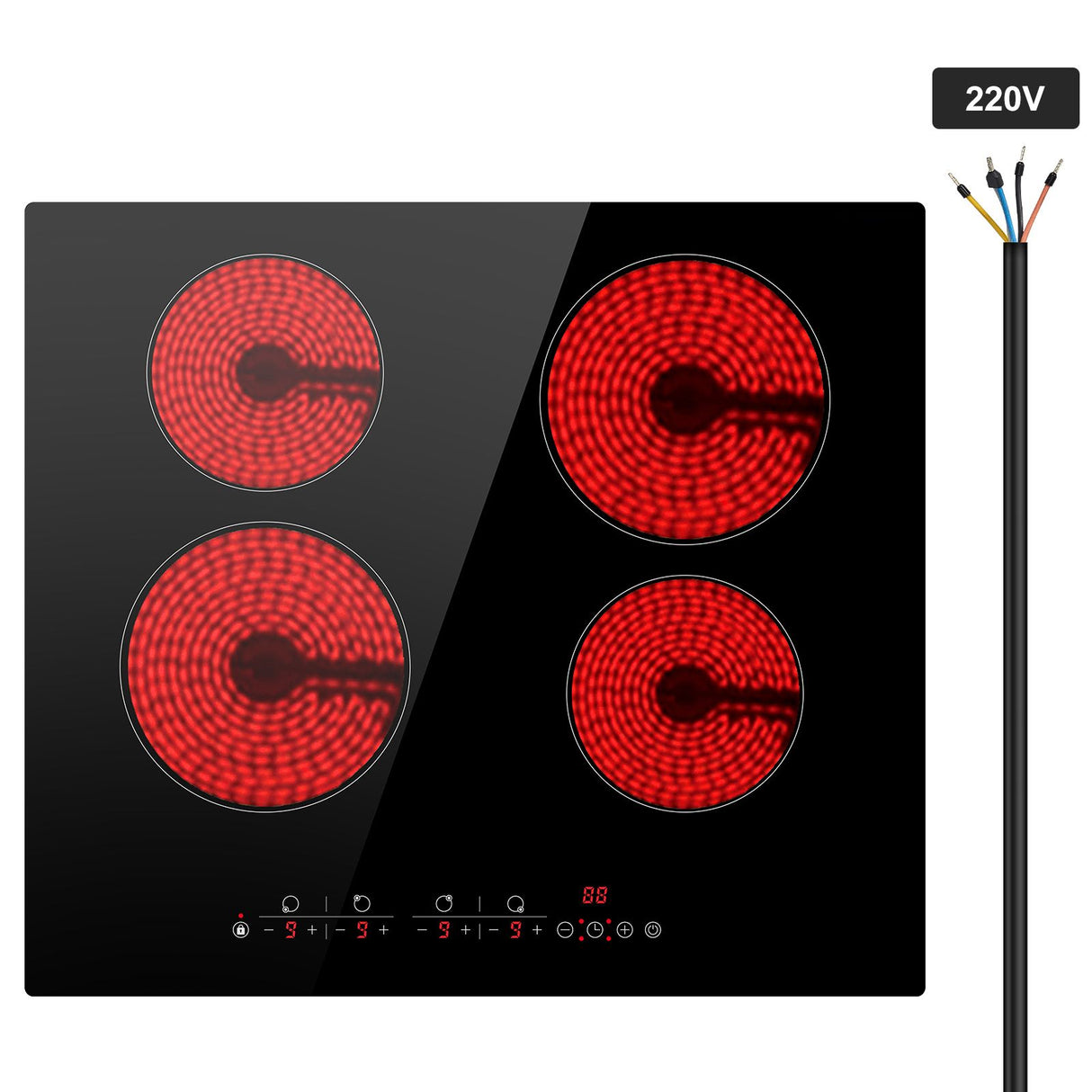 Built-in Electric Cooktop Radiant Ceramic Cooktop 4 Burners 23.2x20.5 inch