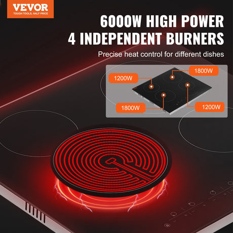 Built-in Electric Cooktop Radiant Ceramic Cooktop 4 Burners 23.2x20.5 inch