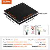 Built-in Electric Cooktop Radiant Ceramic Cooktop 4 Burners 23.2x20.5 inch