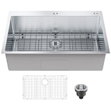 Kitchen Sink, 304 Stainless Steel Drop-In Sinks, Top Mount Single Bowl Basin with Accessories(Pack of 3), Household Dishwasher Sinks for Workstation, RV, Prep Kitchen, and Bar Sink, 33 inch