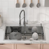 Kitchen Sink, 304 Stainless Steel Drop-In Sinks, Top Mount Single Bowl Basin with Accessories(Pack of 3), Household Dishwasher Sinks for Workstation, RV, Prep Kitchen, and Bar Sink, 33 inch