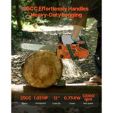 25 cc Gas Chainsaw, 305 mm Gas Powered Chainsaw, 0.75 kW Power Chain Saw with Non-Slip Handle, Gas-Powered Chainsaws with Dual Fuel Tanks, For Wood Cutting, Tree Trimming, and Land Clearing