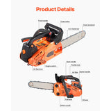 25 cc Gas Chainsaw, 305 mm Gas Powered Chainsaw, 0.75 kW Power Chain Saw with Non-Slip Handle, Gas-Powered Chainsaws with Dual Fuel Tanks, For Wood Cutting, Tree Trimming, and Land Clearing