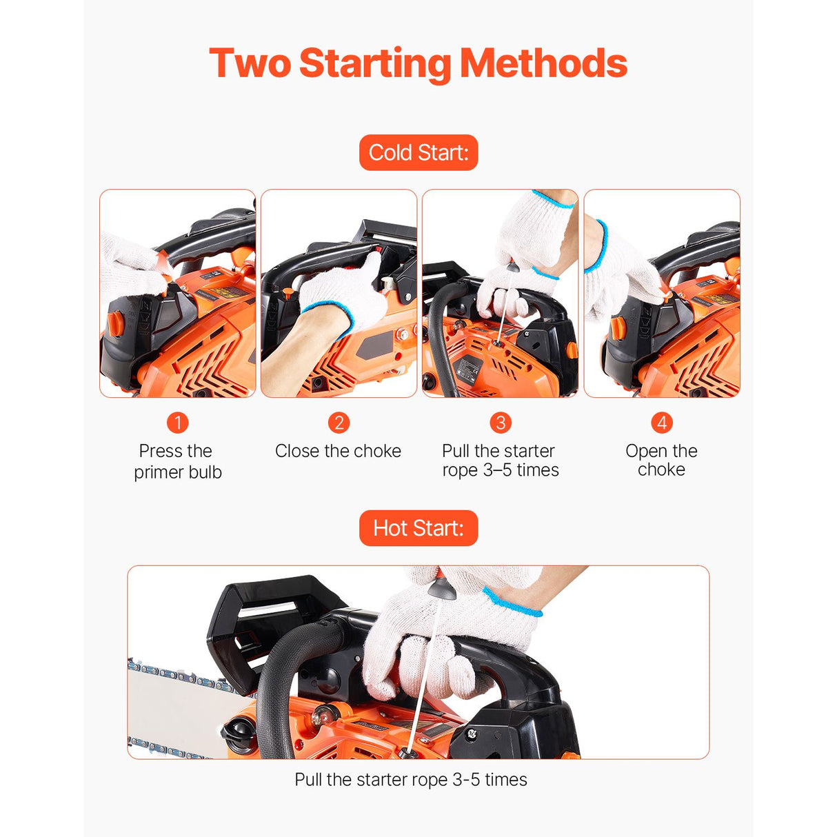 25 cc Gas Chainsaw, 305 mm Gas Powered Chainsaw, 0.75 kW Power Chain Saw with Non-Slip Handle, Gas-Powered Chainsaws with Dual Fuel Tanks, For Wood Cutting, Tree Trimming, and Land Clearing