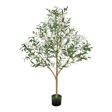 150cm Artificial Olive Tree with Black Pot, Tall Fake Tree with Natural Wood Trunk & Realistic Green Leaves and Fruits, Indoor Faux Plant for Home, Office, Living Room, Corner Decor