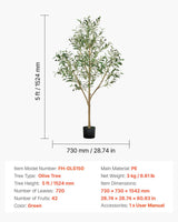 150cm Artificial Olive Tree with Black Pot, Tall Fake Tree with Natural Wood Trunk & Realistic Green Leaves and Fruits, Indoor Faux Plant for Home, Office, Living Room, Corner Decor