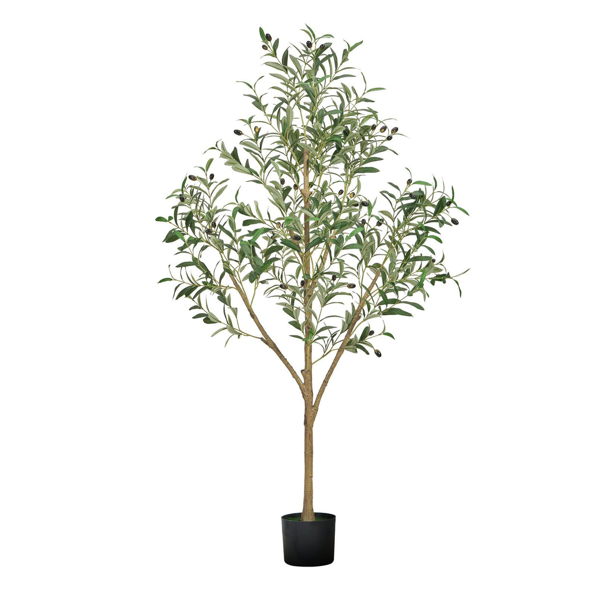 150cm Artificial Olive Tree with Black Pot, Tall Fake Tree with Natural Wood Trunk & Realistic Green Leaves and Fruits, Indoor Faux Plant for Home, Office, Living Room, Corner Decor