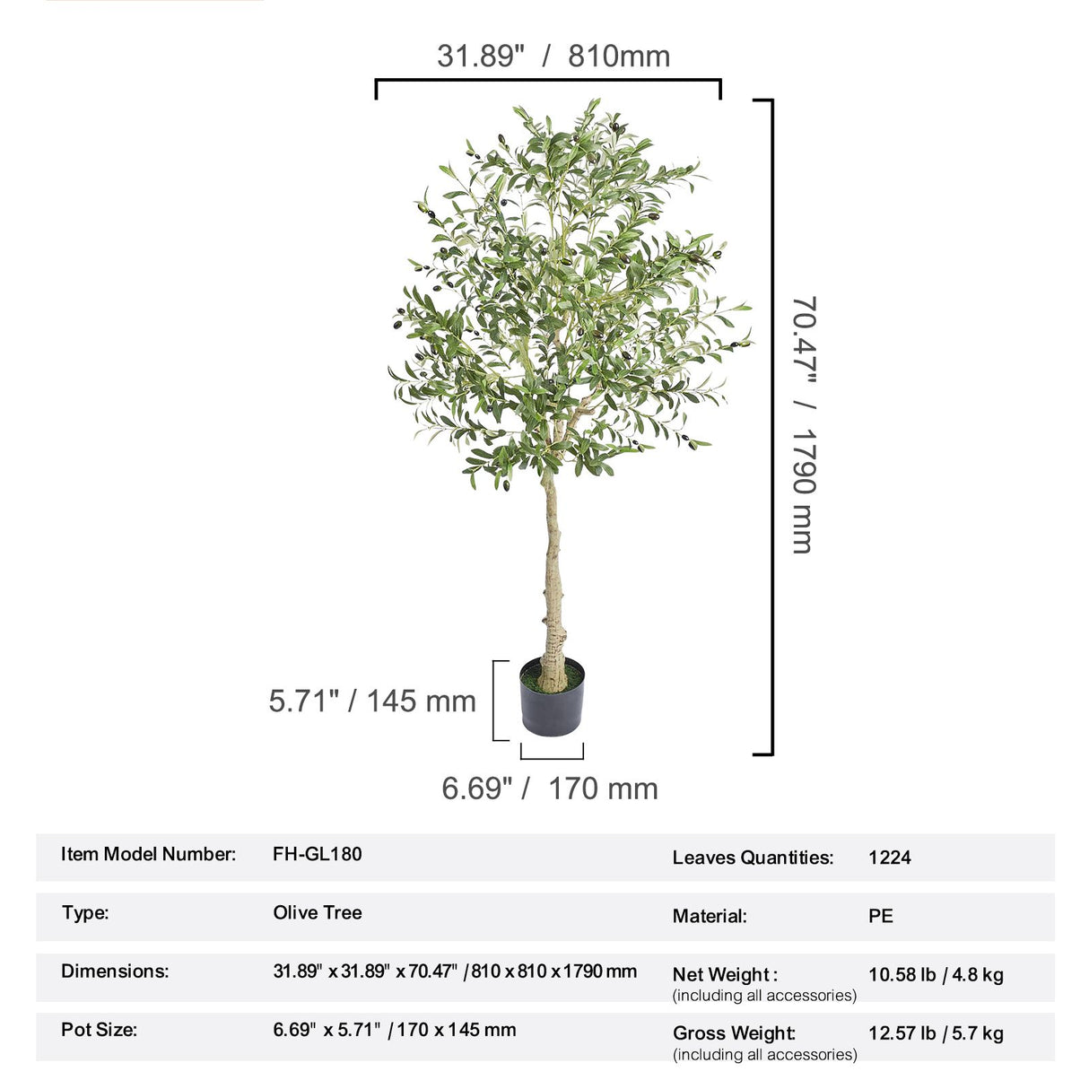 Artificial Olive Tree, 15.2cm Tall Faux Plant, Secure PE Material & Anti-Tip Tilt Protection Low-Maintenance Plant, Lifelike Green Fake Potted Tree for Home Office Warehouse Decor Indoor Outdoor