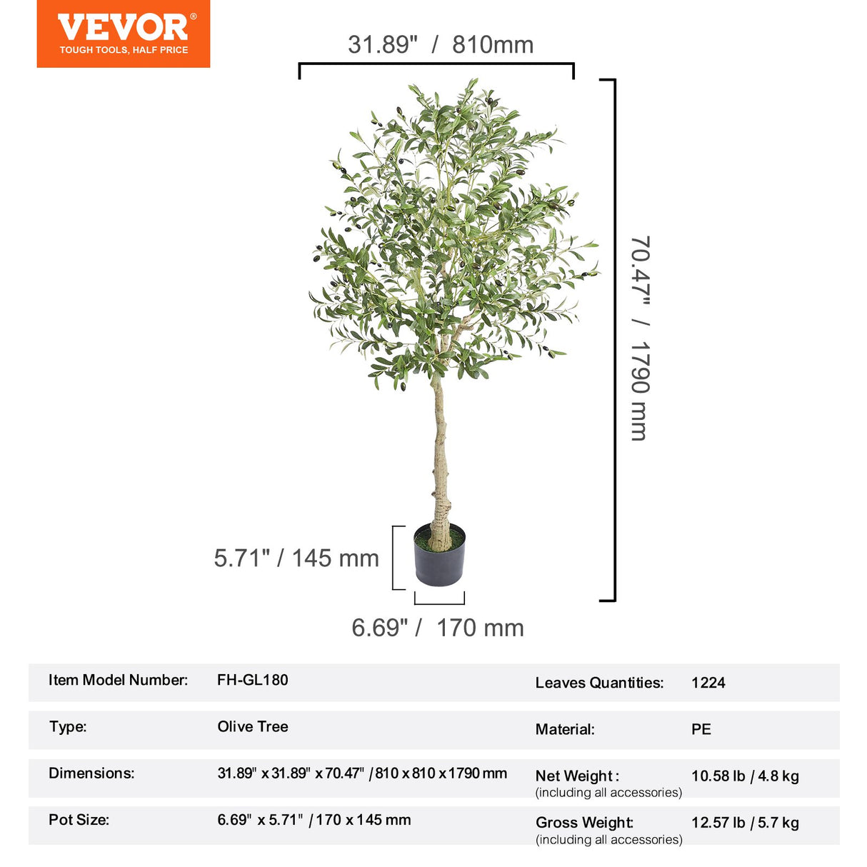 Artificial Olive Tree, 15.2cm Tall Faux Plant, Secure PE Material & Anti-Tip Tilt Protection Low-Maintenance Plant, Lifelike Green Fake Potted Tree for Home Office Warehouse Decor Indoor Outdoor