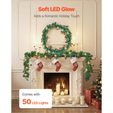 VEVOR Christmas Garland, 2750mm Artificial Christmas Garland with Light String, Faux Greenery Decoration with Berry Clusters, Pine Needles, Pine Cones, Realistic Xmas Collection for Mantel Fireplace