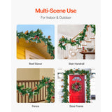 VEVOR Christmas Garland, 2750mm Artificial Christmas Garland with Light String, Faux Greenery Decoration with Berry Clusters, Pine Needles, Pine Cones, Realistic Xmas Collection for Mantel Fireplace