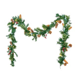VEVOR Christmas Garland, 2750mm Artificial Christmas Garland with Light String, Faux Greenery Decoration with Berry Clusters, Pine Needles, Pine Cones, Realistic Xmas Collection for Mantel Fireplace