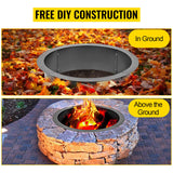 VEVOR Outdoor Fire Pit Ring 106cm BBQ Table Grill Garden Wood Burning Fireplace
