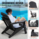 VEVOR Adirondack Chair Plastic, Set of 2 All-Weather Portable Folding Fire Pit Chair, Outdoor Adirondack Patio Chair with Cup Holder, with Relaxing Arm Rest Ergonomic, for Garden, Backyard - Black