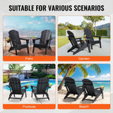 VEVOR Adirondack Chair Plastic, Set of 2 All-Weather Portable Folding Fire Pit Chair, Outdoor Adirondack Patio Chair with Cup Holder, with Relaxing Arm Rest Ergonomic, for Garden, Backyard - Black