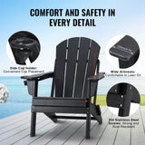 VEVOR Adirondack Chair Plastic, Set of 2 All-Weather Portable Folding Fire Pit Chair, Outdoor Adirondack Patio Chair with Cup Holder, with Relaxing Arm Rest Ergonomic, for Garden, Backyard - Black