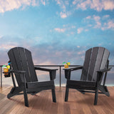 VEVOR Adirondack Chair Plastic, Set of 2 All-Weather Portable Folding Fire Pit Chair, Outdoor Adirondack Patio Chair with Cup Holder, with Relaxing Arm Rest Ergonomic, for Garden, Backyard - Black