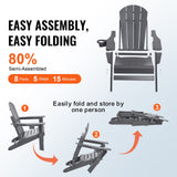 VEVOR Adirondack Chair Plastic, Set of 2 All-Weather Portable Folding Fire Pit Chair, Outdoor Adirondack Patio Chair with Cup Holder, with Relaxing Arm Rest Ergonomic, for Garden, Backyard - Gray