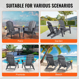 VEVOR Adirondack Chair Plastic, Set of 2 All-Weather Portable Folding Fire Pit Chair, Outdoor Adirondack Patio Chair with Cup Holder, with Relaxing Arm Rest Ergonomic, for Garden, Backyard - Gray