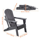 VEVOR Adirondack Chair Plastic, Set of 2 All-Weather Portable Folding Fire Pit Chair, Outdoor Adirondack Patio Chair with Cup Holder, with Relaxing Arm Rest Ergonomic, for Garden, Backyard - Gray